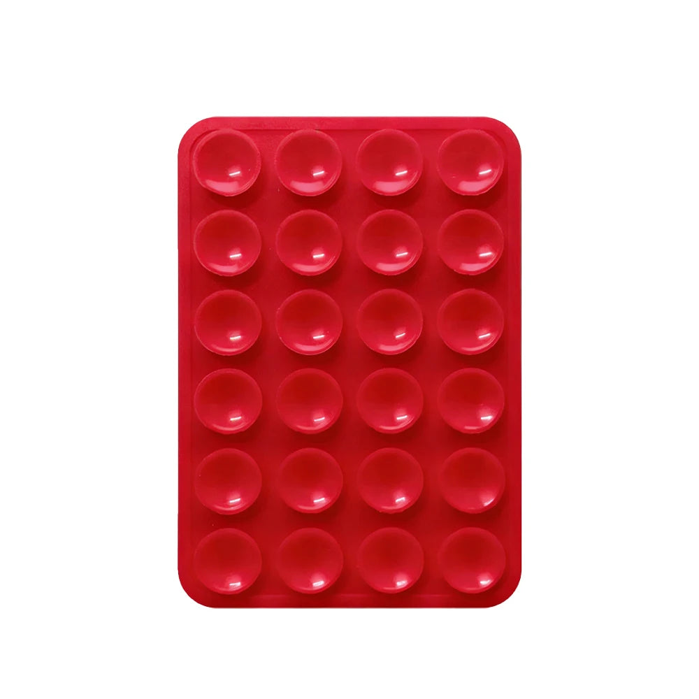 Rotes Silikon-Handyhalter mit mehreren Saugnäpfen zur Befestigung eines Telefons.