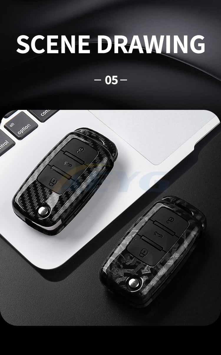 Carbon Fiber Car Key Case Cover for VW, Skoda, and Audi Models