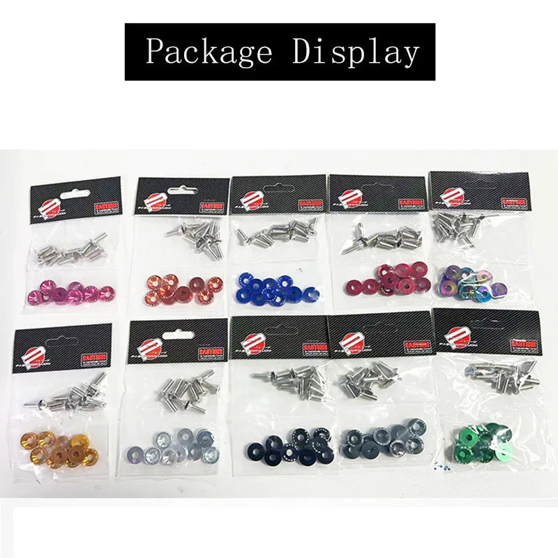 Présentation de rondelles et kits de fixations hexagonales JDM Fender pour modification automobile.