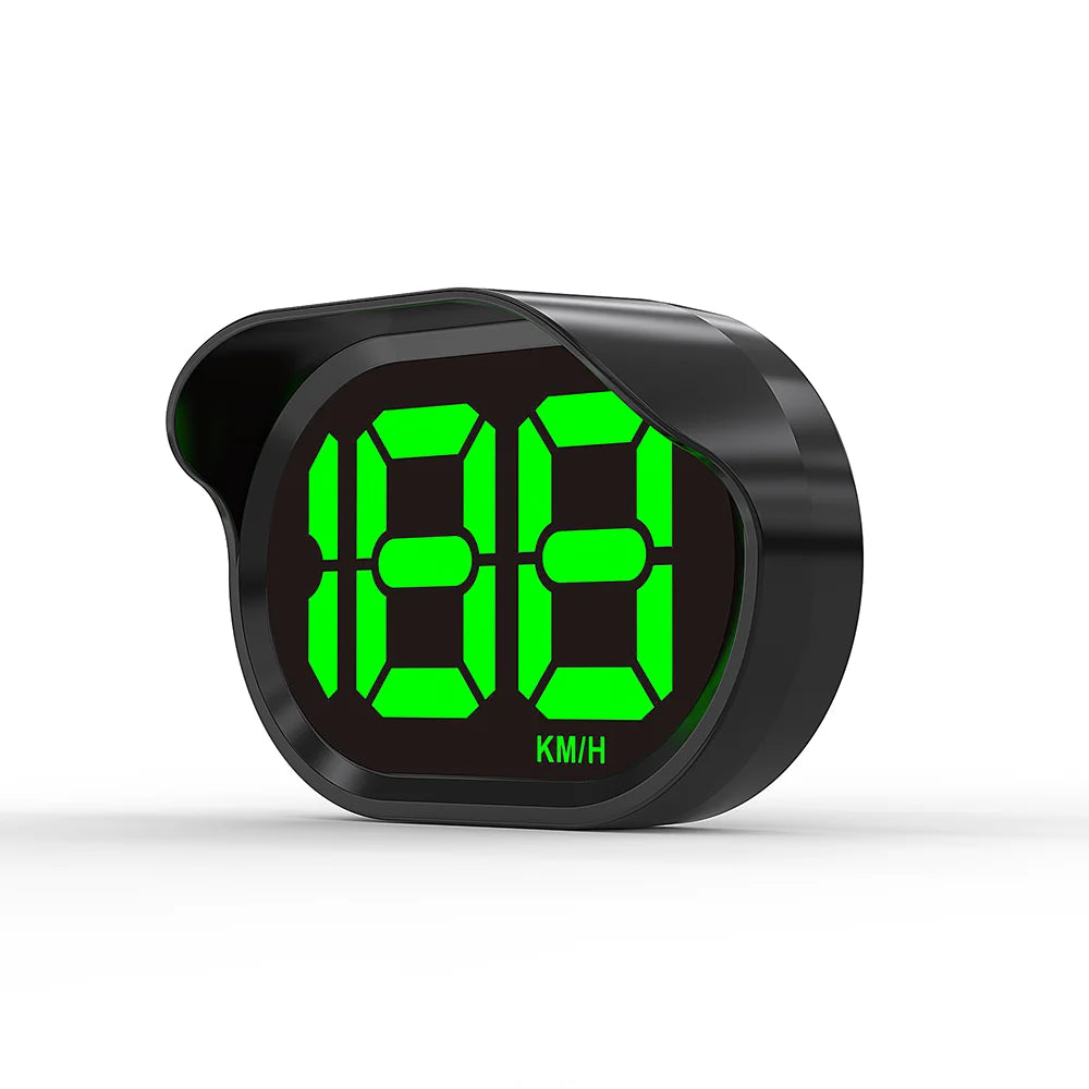 Compteur numérique noir affichant 188 km/h sur un écran vert.