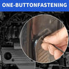 Close-up of a hand using a one-button fastening mechanism on an automotive part.