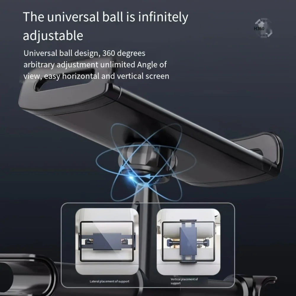 A close-up view of a universal ball design for a car headrest mount showing lateral and vertical placement of support.