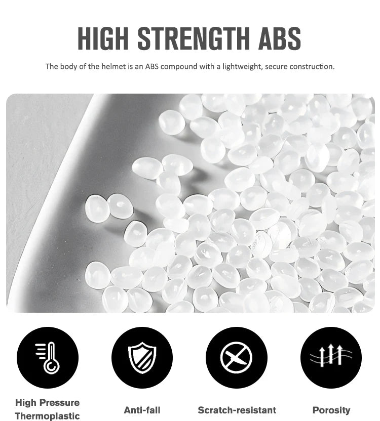 Close-up view of clear thermoplastic ABS pellets used for constructing a lightweight and secure helmet.
