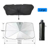 Large black portable car sun shade umbrella with a silver reflective surface