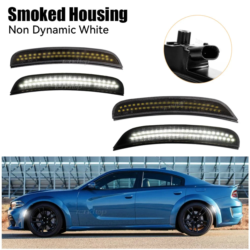 Three smoked housing non dynamic white LED side marker lights for a Dodge Charger