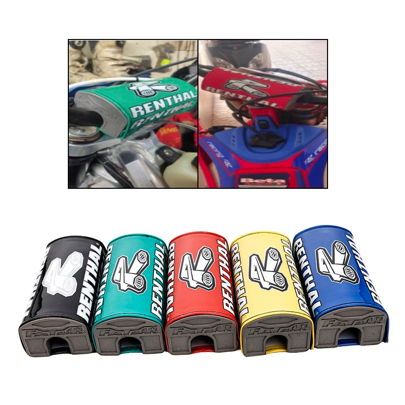 A collection of various colored foam chest protector pads for motorcycle handlebars.