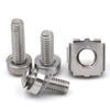 A set of 304 stainless steel cage nuts and machine screws, including threaded bolts and square nuts.