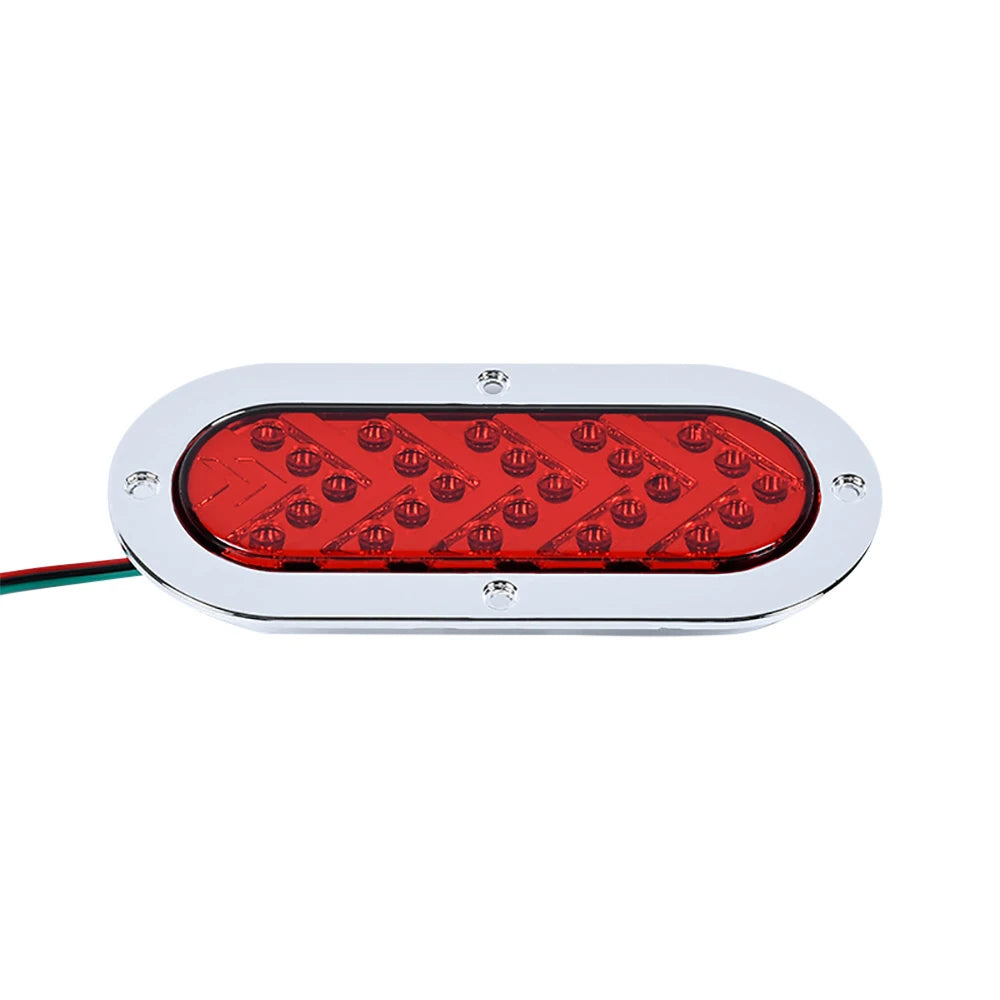 A rectangular red LED tail light assembly with a chrome housing and mounting screws.