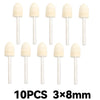 Ten pieces of light beige wool felt polishing buffing wheels with metal shafts.