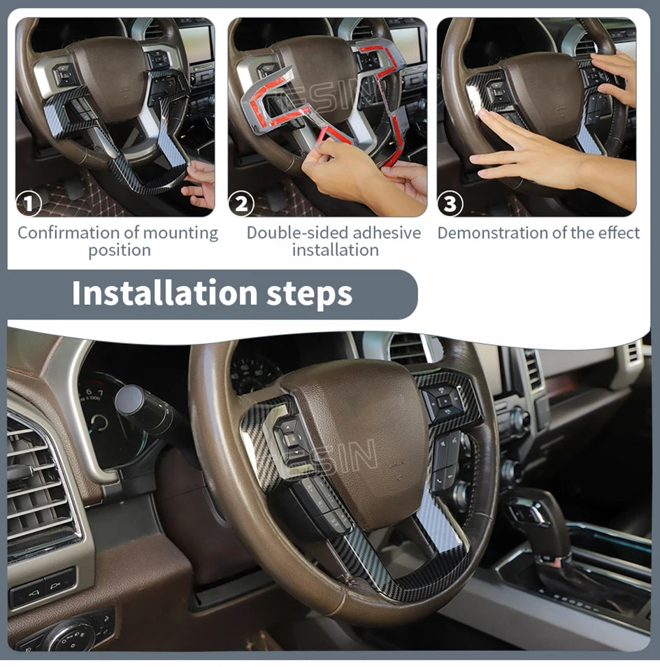 Étapes d'installation de la garniture de console centrale en fibre de carbone à double face pour Ford F-150