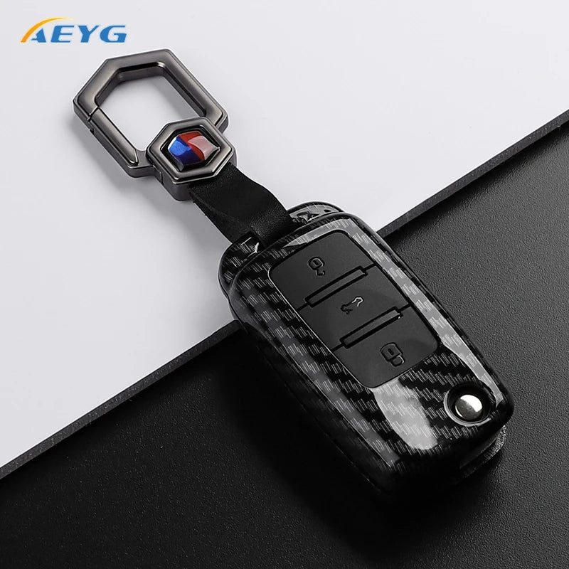 Carbon Fiber Car Key Case Cover for VW, Skoda, and Audi Models