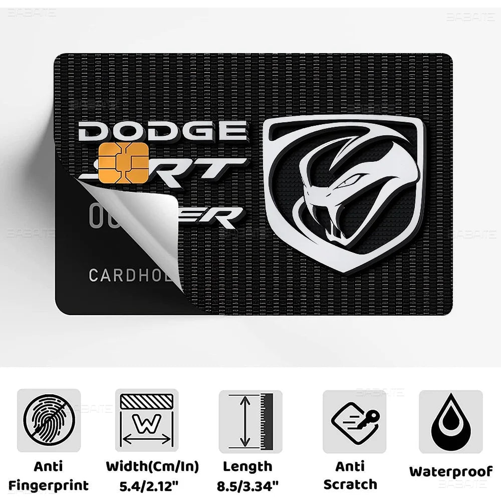 Black card sticker film featuring the Dodge SRT Hellcat Demon logo and anti fingerprint, scratch, and waterproof protection.