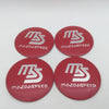 Four round red and silver decals for Mazda speed car wheel hub center caps
