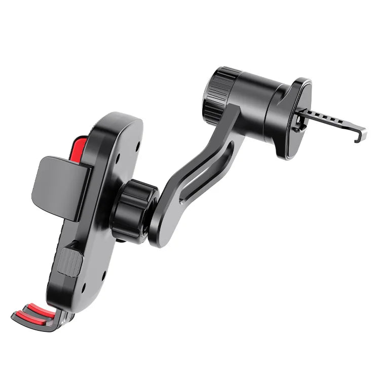 A black universal car phone mount with a gravity lock mechanism.
