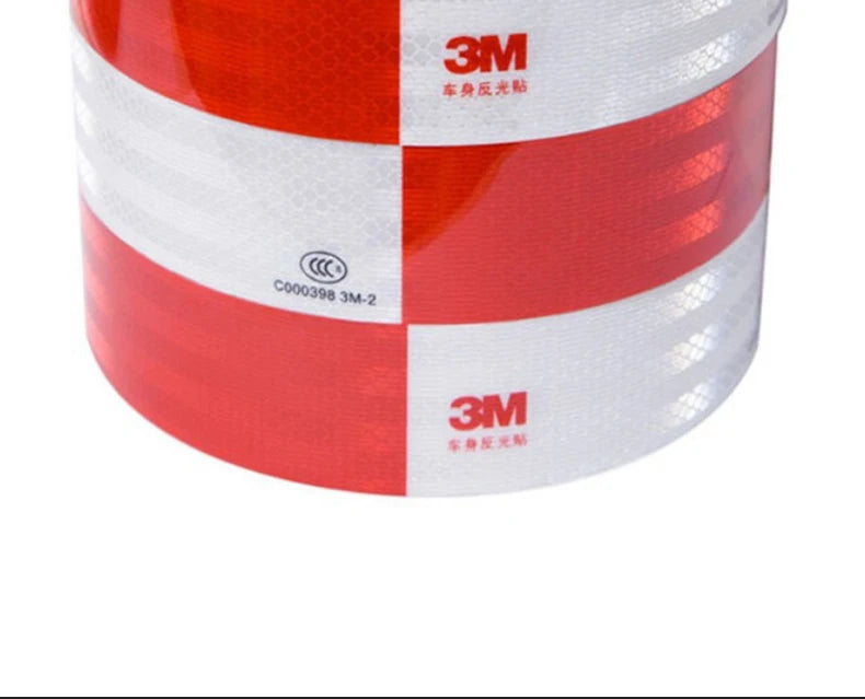 Roll of 3M high-visibility reflective tape in red and white stripes for trucks and vehicles