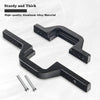 Black aluminum alloy pod mount brackets for a tow hitch, shown with mounting bolts.