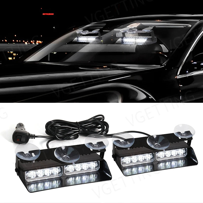 Un ensemble de gyrophares LED multicolores pour avertir les véhicules, montés sur une base noire.