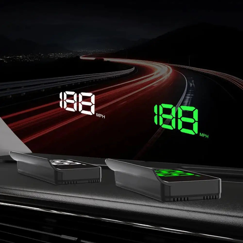 A car dashboard display showing a long-exposure road, with two mounted speedometers and GPS units.