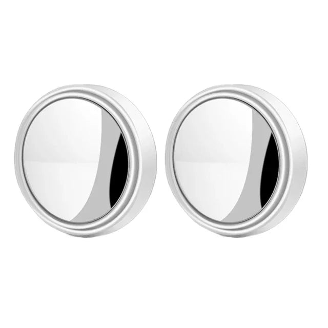 A pair of round, chrome-finished convex blind spot rearview mirrors.