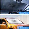 Innen- und Außenansichten einer faltbaren Auto-Windschutzscheibe-Sonnenschutzfolie.