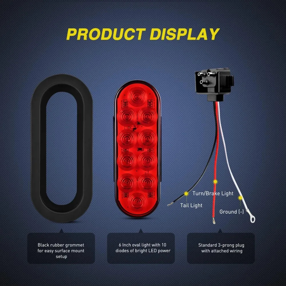 عرض لأضواء ذيل مقطورة LED بيضاوية مع حلقة مطاطية سوداء ووصل ثلاثي القياس القياسي