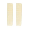 A pair of cream-colored luxury car seatbelt shoulder pads.