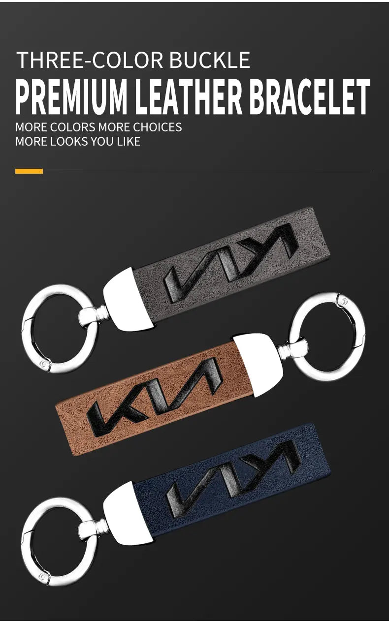 Three-color buckle premium leather bracelet featuring black, brown, and navy leather straps.