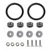 Set of black aluminum bumper fixation clips and various screws for auto repair