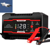 A black intelligent conversion fast charging battery charger with a red connector and power cable.