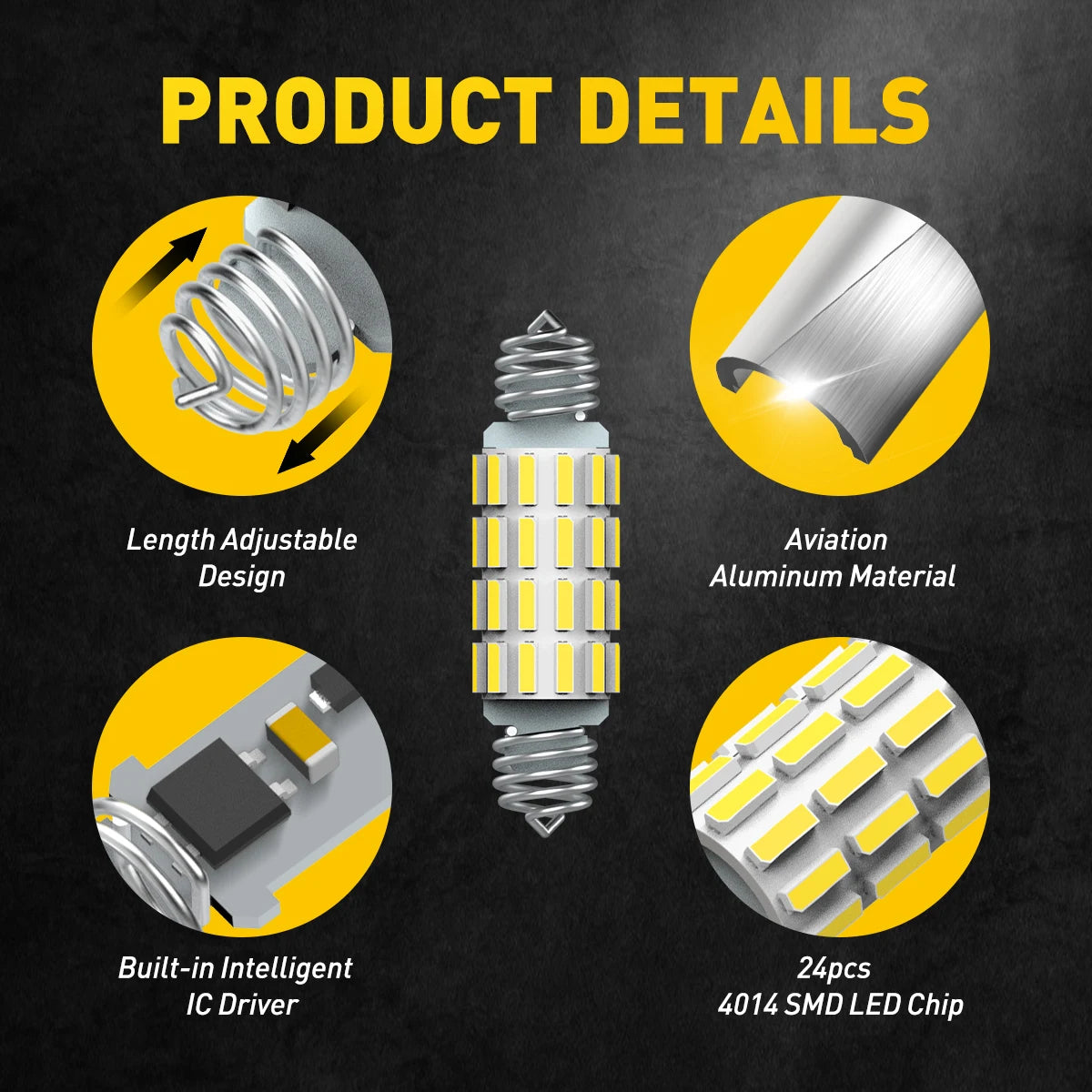 Produktdetails: Langes, verstellbares LED-Licht, Aluminium-Materialprobe und 24-teilige SMD-LED-Chipkomponente.