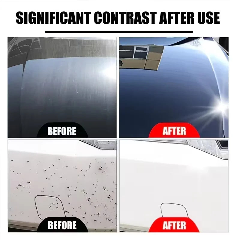 Before and after comparison showing the significant contrast of a nano ceramic car coating spray on a car's surface.