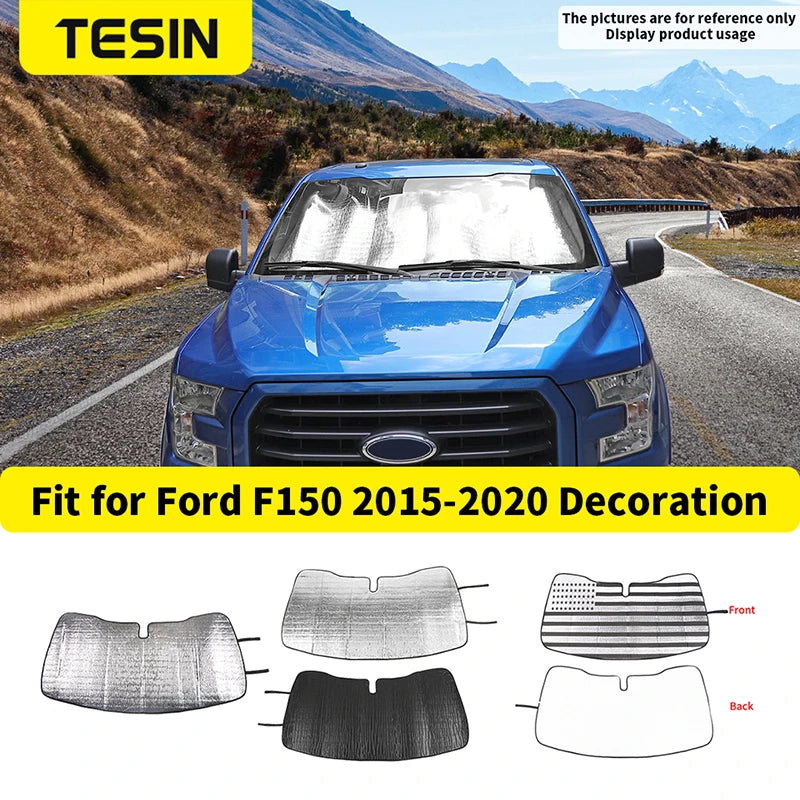 Aluminum foil windshield sunshade for Ford F-150 vehicle decoration