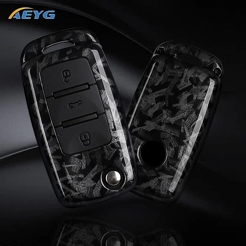 Carbon Fiber Car Key Case Cover for VW, Skoda, and Audi Models