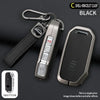 Black shell bracelet clasp key fob cover for Kia vehicles shown with accessories and different views