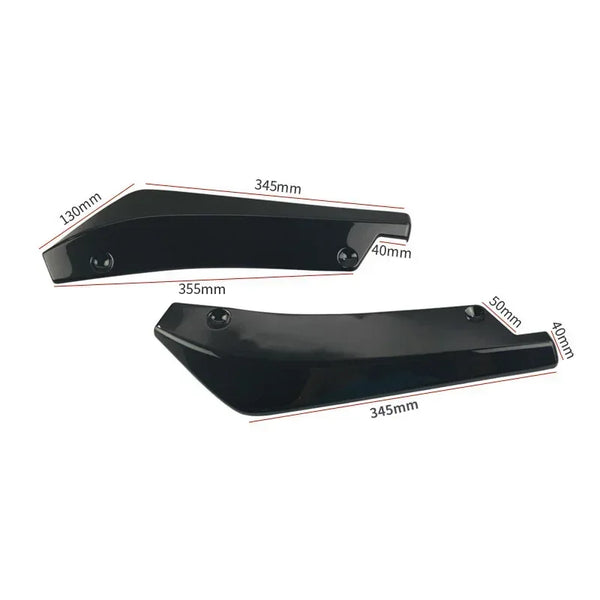 Black carbon fiber bumper lip spoiler for cars with dimensions 130mm, 345mm, and 40mm.
