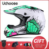 Casque de moto tout-terrain blanc et vert Uchoose avec accessoires (lunettes, gants, masque)