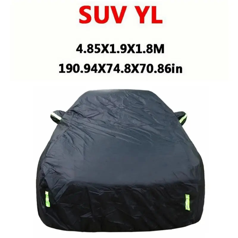 Black universal all-weather car cover for SUVYL vehicle