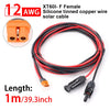 A bundle of 12 AWG silicone-tinned copper wire solar cable with an orange connector and a black jacket.