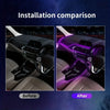 Before and after comparison of flexible LED wire installation in a car interior