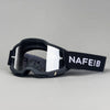 Black off-road racing goggles with a black adjustable strap featuring the text NAFEIB