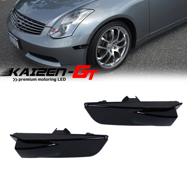 Black smoked lens side marker light housings for Infiniti G35 vehicle