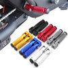 A collection of colorful foldable aluminum alloy foot pegs in red, black, gold, blue, and silver.