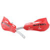 Red Acerbis motorcycle handguard protector for dirt bikes with a silver mounting bracket