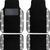 A set of black car floor mats with sparkling diamond accents.
