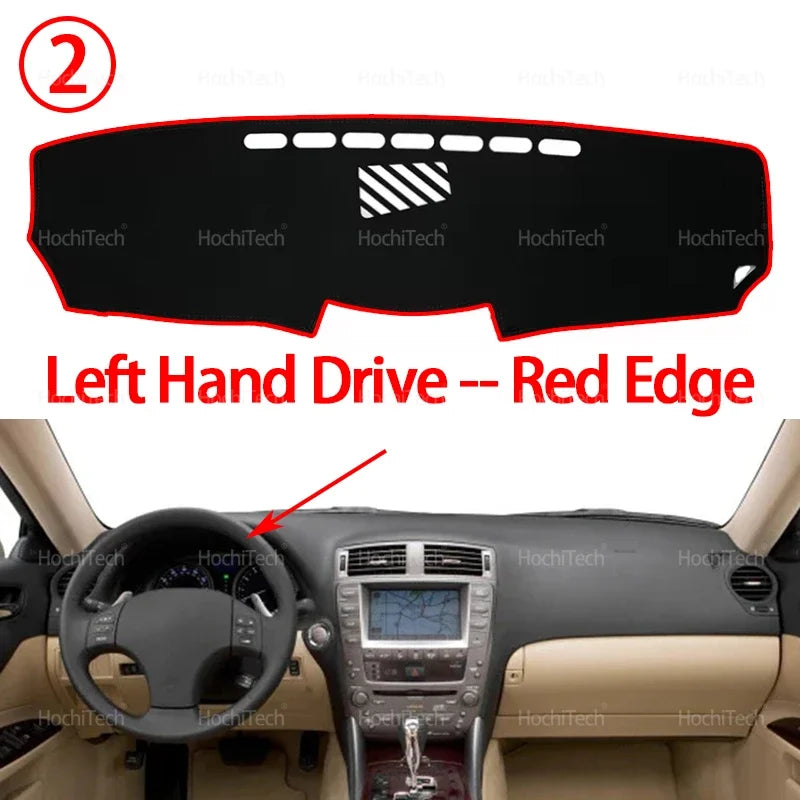 Anti-slip dashboard cover with a red edge installed in a Lexus IS series car interior.