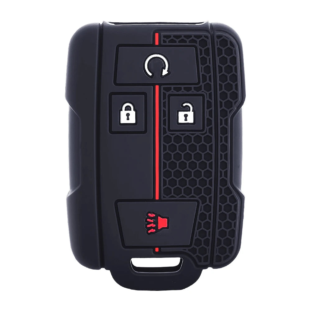 Black silicone car key cover featuring a rotating arrow and two lock icons on the surface