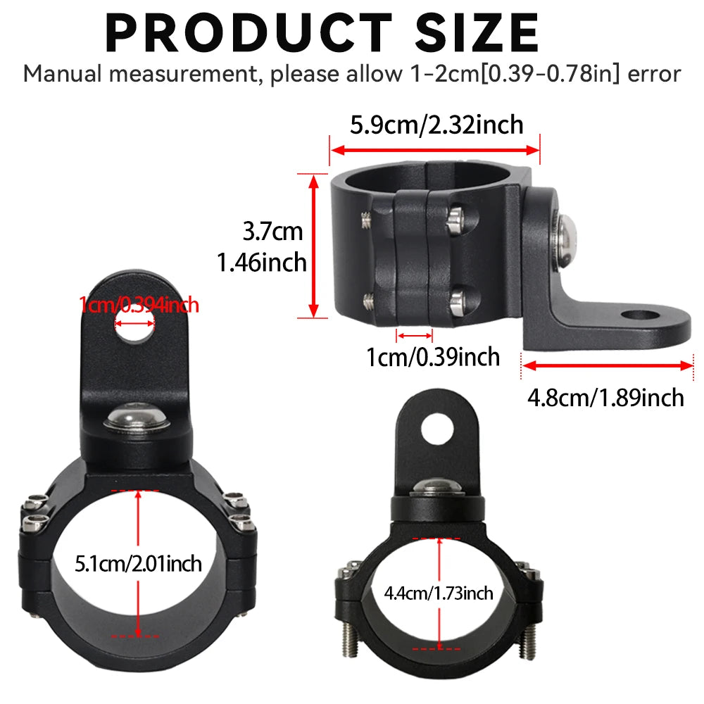 Black UTV LED whip light mount with various size options and mounting hardware.