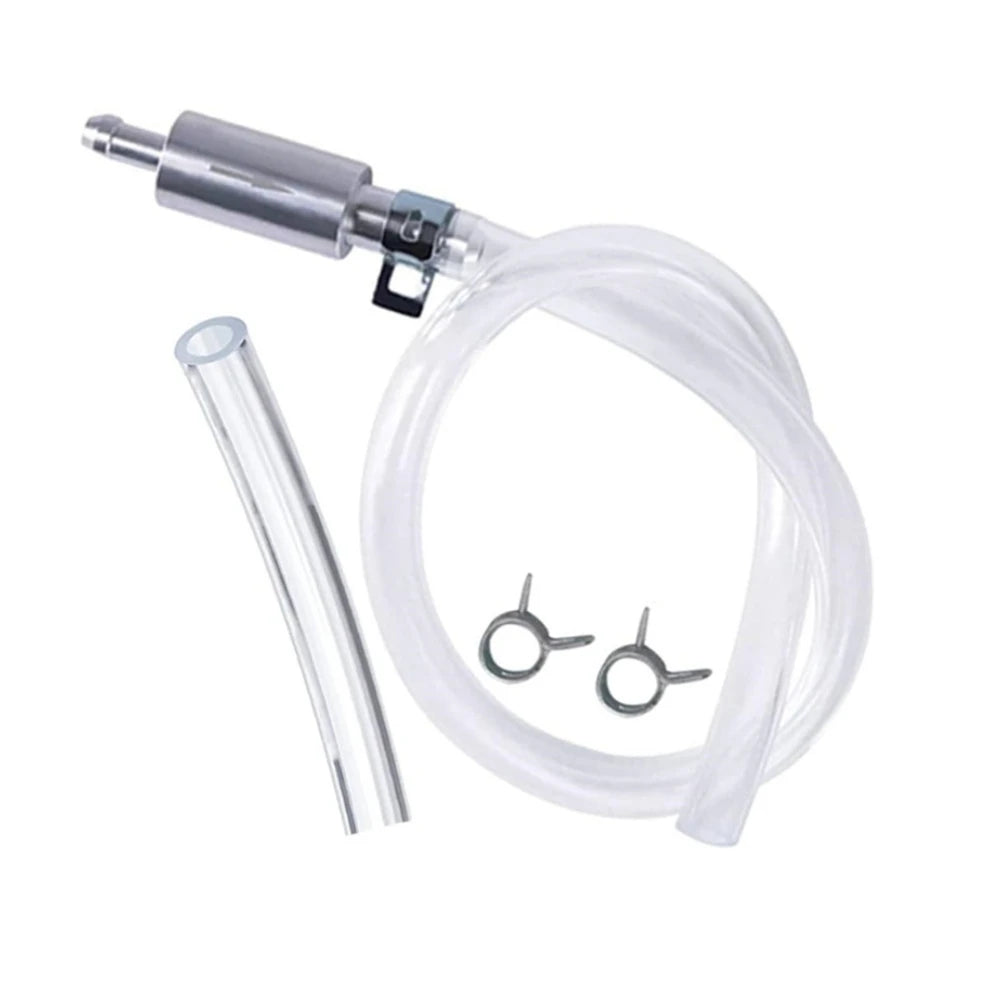 Clear oil extraction brake bleeder hose kit with a metal fitting and tubing.