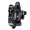 A black adjustable motorcycle drink holder clamp with mounting points and a bottle holder.