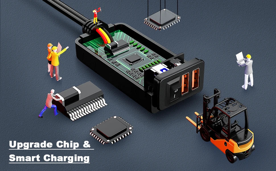 مخطط يوضح شريحة ترقية ونظام شحن ذكي لمحولات USB لدراجة نارية QC3.0.